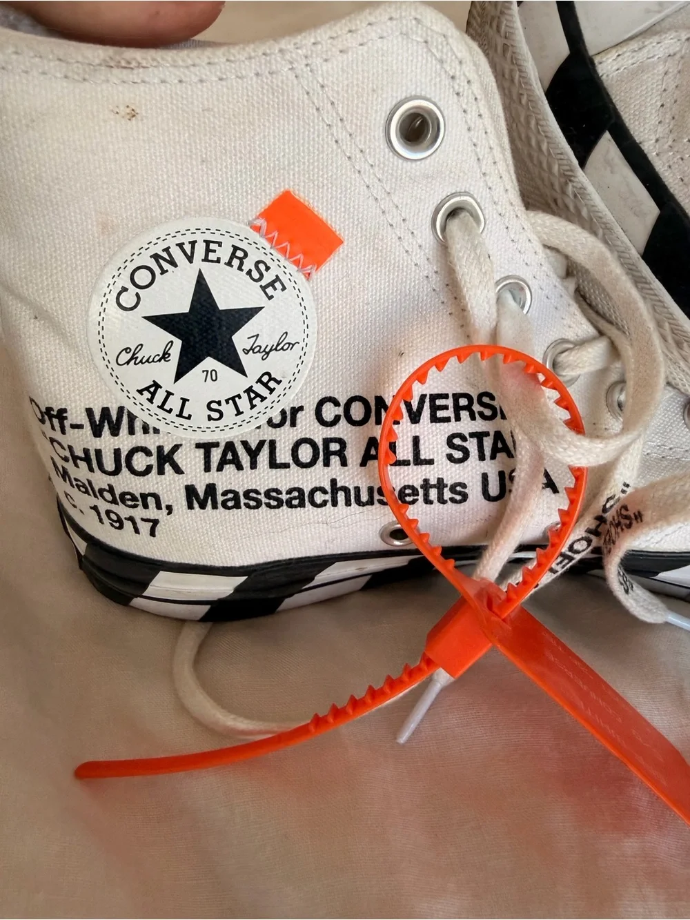 Converse White and Black High-Top Off White Sneakers